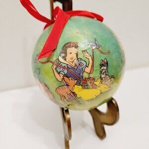 Vtg Paper Mache Snow White &amp; 7 Dwarfs Christmas Ornament Holiday Unbreakable